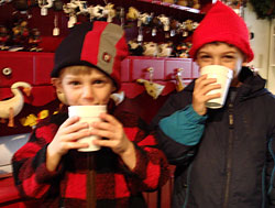 Free hot chocolate in the Warming Car at the Christmas Tree Station-Beckwith Christmas Tree Farm in Hannibal, NY