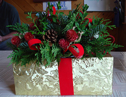 Christmas centerpieces with fragrant fir boughs, from Beckwith Christmas Tree Farm, The Christmas Tree Station, in Hannibal, NY